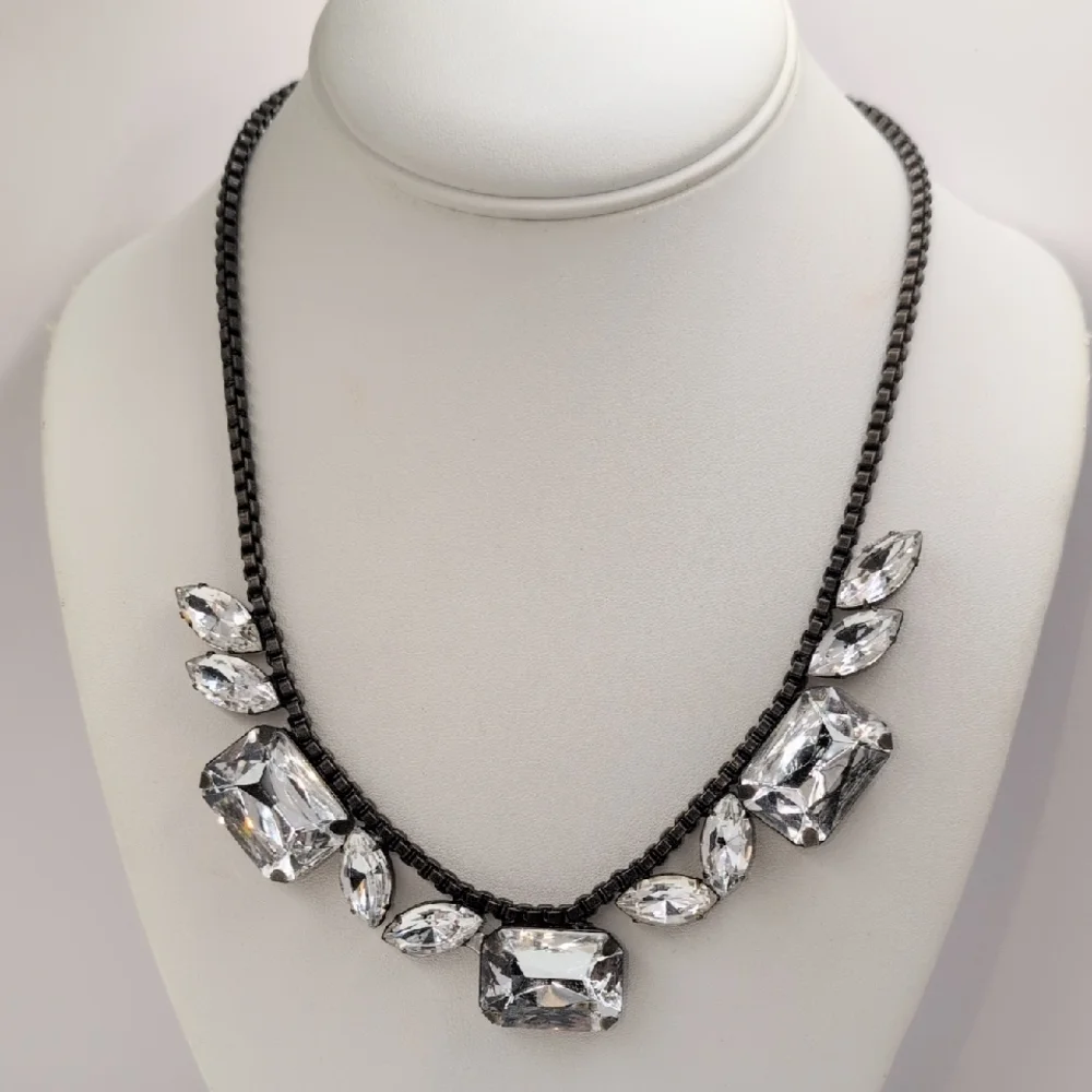 Loren Hope Gunmetal Crystal Bib Statement Necklace Rare